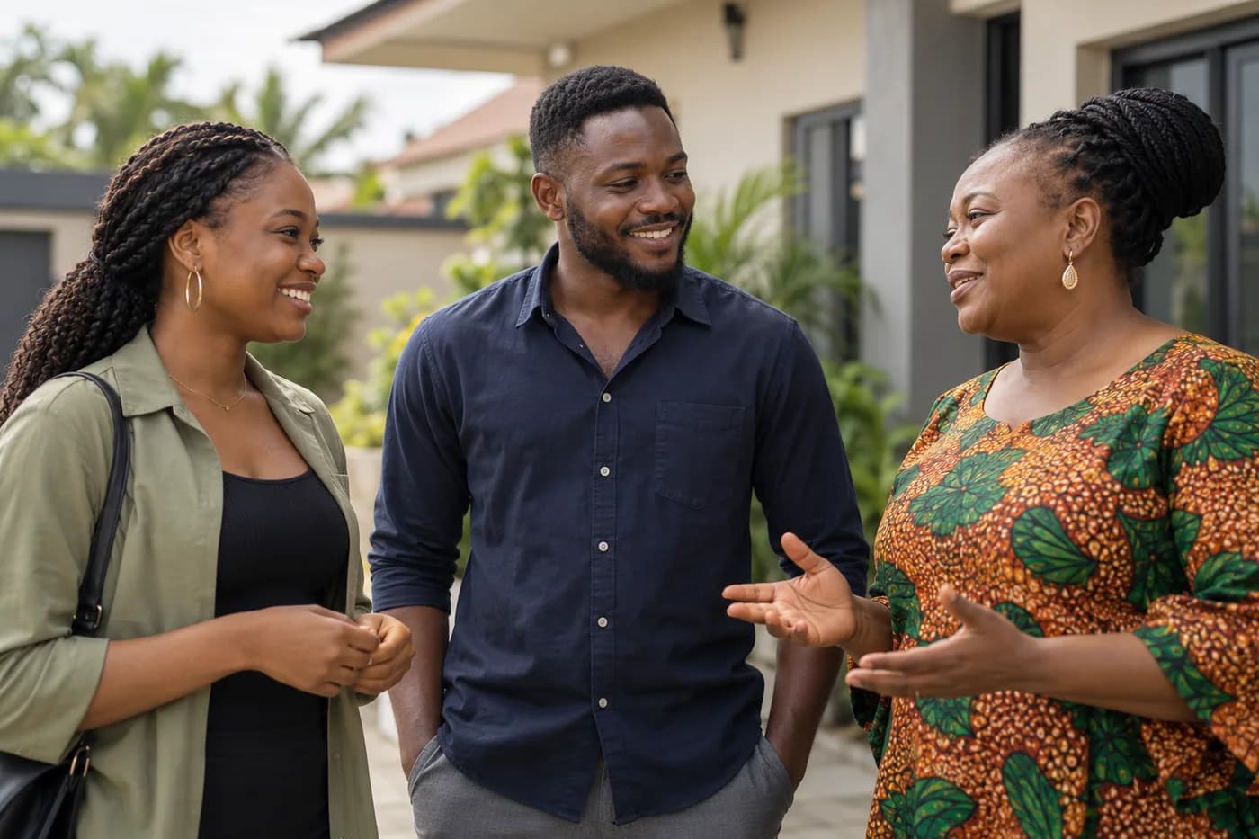 People connecting outside a home